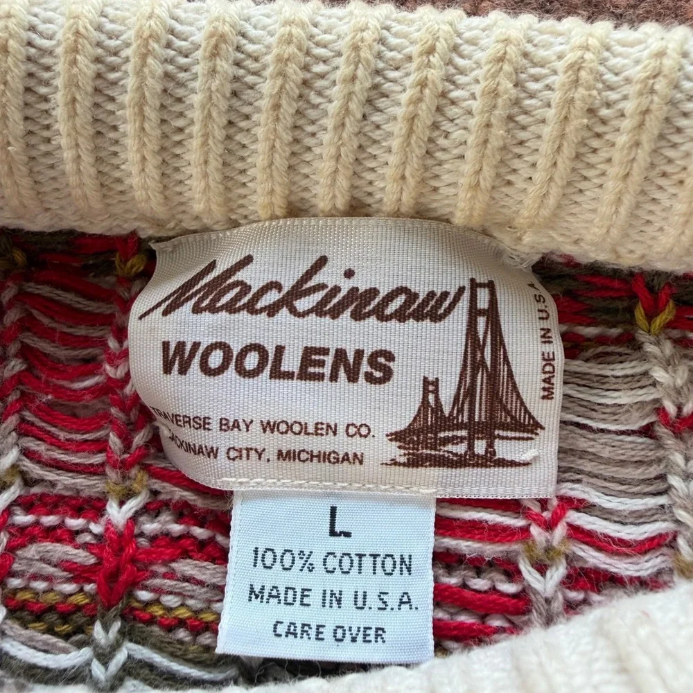 Vintage Mackinaw Woolens Mens‎ L Cotton Southwestern Geometric Sweater USA Made